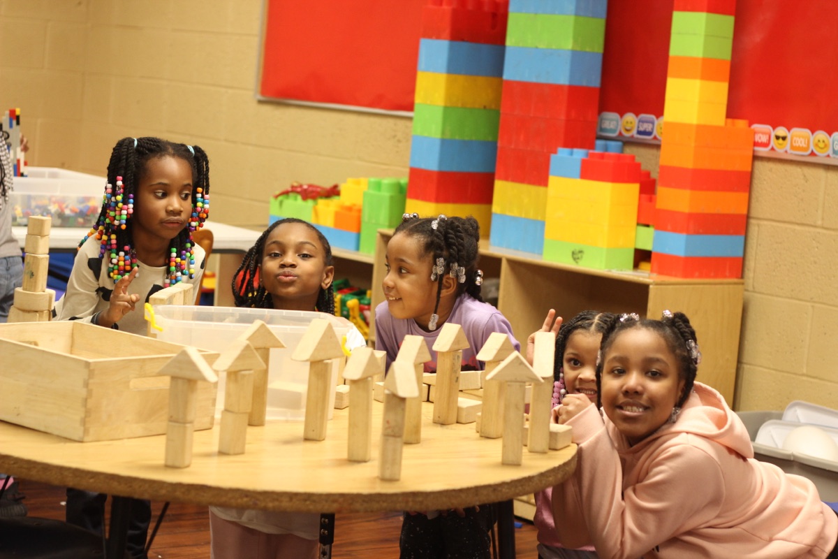 Children building with blocks in the classroom